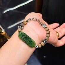 天然和田玉手鏈老坑碧玉牡丹花手鏈新中式國招財納福手鏈三七銀