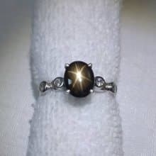 8 x 6 mm. Black Star Natural sapphier ring silver sterling size 7.0 free resize