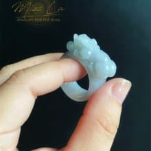 天然緬甸玉 翡翠 招財霸王 貔貅 有錢 翡翠 戒指 玉 戒環 ring