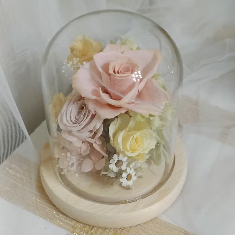 清新綠橙玻璃盅罩永生花結婚捧花永生乾燥花畢業謝師禮物生日畢業