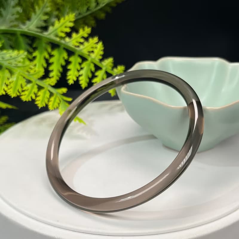 高品質 玻璃體茶晶手鐲 63MM 冰透仙女條煙晶手環 專注淨化氣場