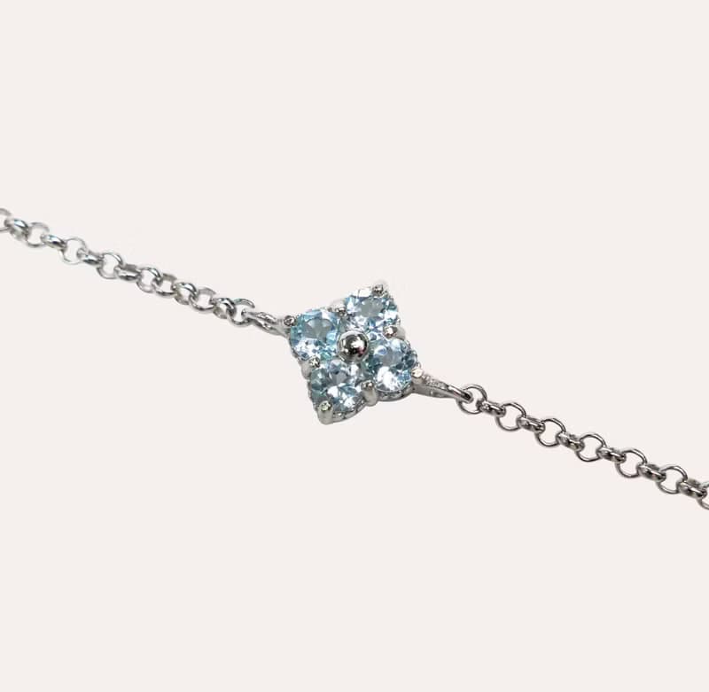 安珠 托帕石 藍色 圓形 3mm 手鍊 和諧系列 Blossom B 寶石銀飾