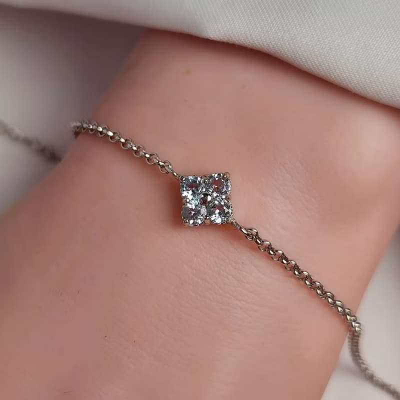 安珠 托帕石 藍色 圓形 3mm 手鍊 和諧系列 Blossom B 寶石銀飾