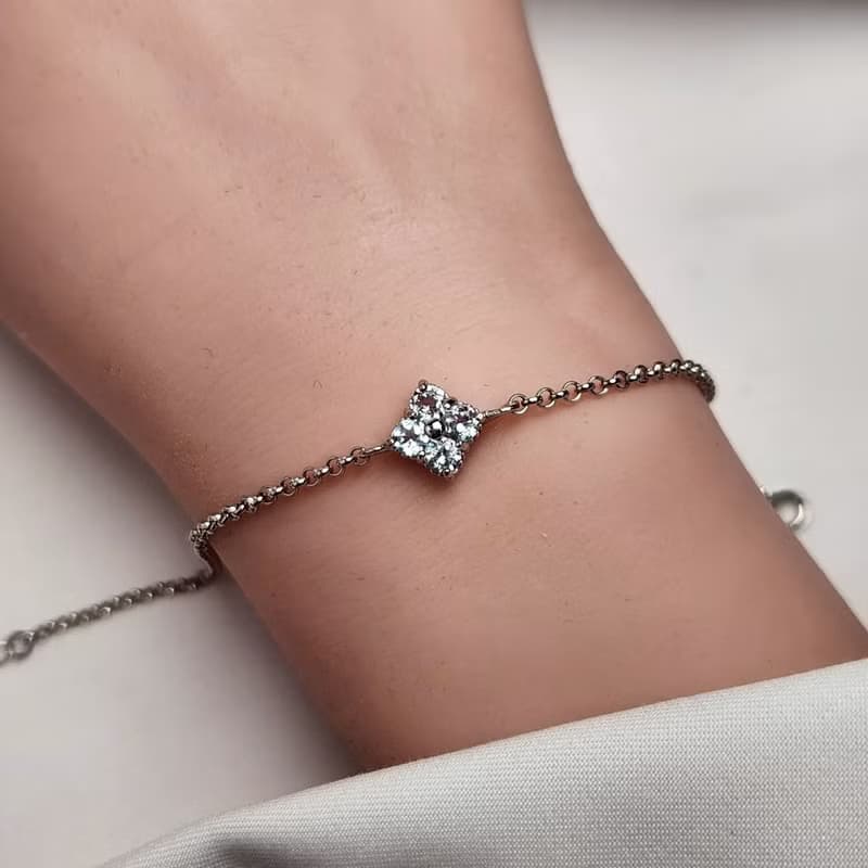 安珠 托帕石 藍色 圓形 3mm 手鍊 和諧系列 Blossom B 寶石銀飾