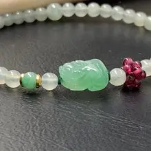免費開光 快速出貨 天然緬甸玉翡翠招財貔貅手鍊 滿綠