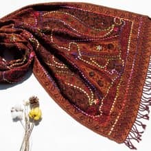 喀什米爾Cashmere/水煮羊毛披肩/針織圍巾/刺繡圍巾/羊絨披巾-花