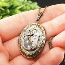 Steampunk Locket Necklace Watch Parts Mechanism Gears Pendant Necklace Jewelry