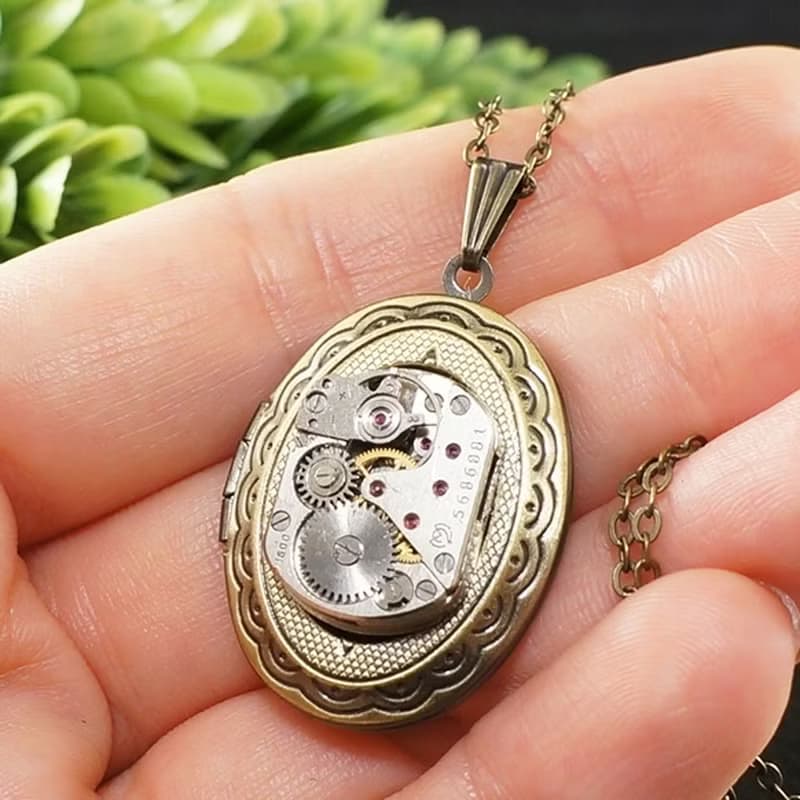 Steampunk Locket Necklace Watch Parts Mechanism Gears Pendant Necklace Jewelry