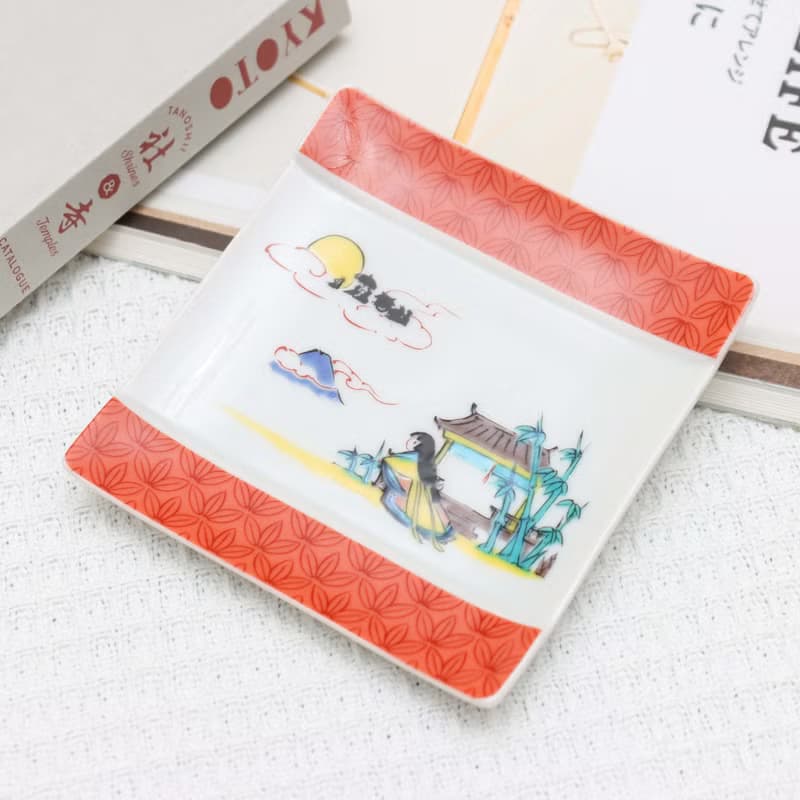 【九谷燒】青郊窯神話故事方盤-輝夜姬