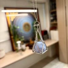 24mm 藍紋瑪瑙 水晶球 幾何 項鍊 純銀 水晶頸鍊 喉輪 言語溝通