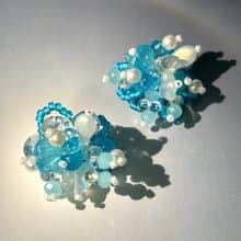 原創手作耳飾 串珠花朵耳環 花叢耳釘