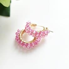 桜色のピアス ピンク色トパーズの2連フープピアス イヤリング可　11月誕生石