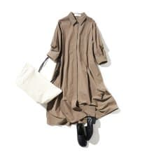 他とは差をつける　タック入り大人のシャツワンピース コットン100 七分袖 ロングワンピース220509-1