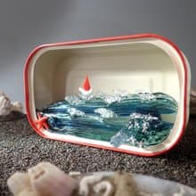 3D Kinetic Art Blown Glass Sculpture with Ocean and Sailboat in Sardin Tin Can
