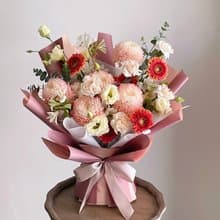 【鮮花】粉橘黃色牡丹菊康乃馨鮮花花束