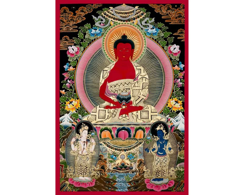 阿彌陀佛  原創手繪紅佛 | 冥想藝術畫 | 西藏唐卡