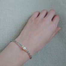 橢圓淡水珍珠 迷你拉長石 14Kgf 包金 可調整手鍊 | 復古唐頓