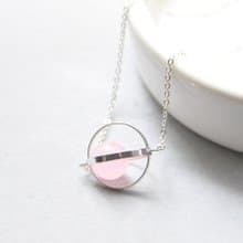 幸福星球。宇宙。銀環。粉玉髓。 項鍊 Blessed Planet。Galaxy。Sliver Ring。Pink Chalcedony。Necklace