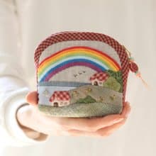 Quilted Cosmetic bag, small size, made in Japanese patchwork technic.