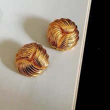vintage jewelry  優雅亮金羽翼 夾式耳環