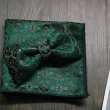 復古宮廷風墨綠色真絲領結口袋巾套裝限量發售