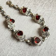 天然 心型 石榴石 手鍊 尼泊爾 手工製 925純銀