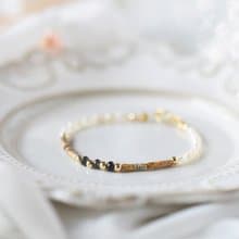 柔韌。茶晶 圖畫石 淡水珍珠 14K包金 天然石 手鍊