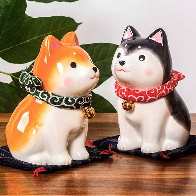 日本藥師窯 日式坐姿柴犬可愛祈願柴犬招福和風擺件 喬遷送禮日式