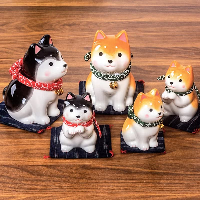 日本藥師窯 日式坐姿柴犬可愛祈願柴犬招福和風擺件 喬遷送禮日式