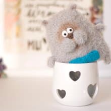 Cute thick grey crochet cat toy 15 cm