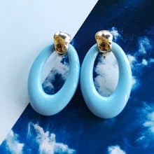 Vintage Jewelry 西洋古董飾品 普普 淺藍 簡約橢圓環圈 夾式耳環