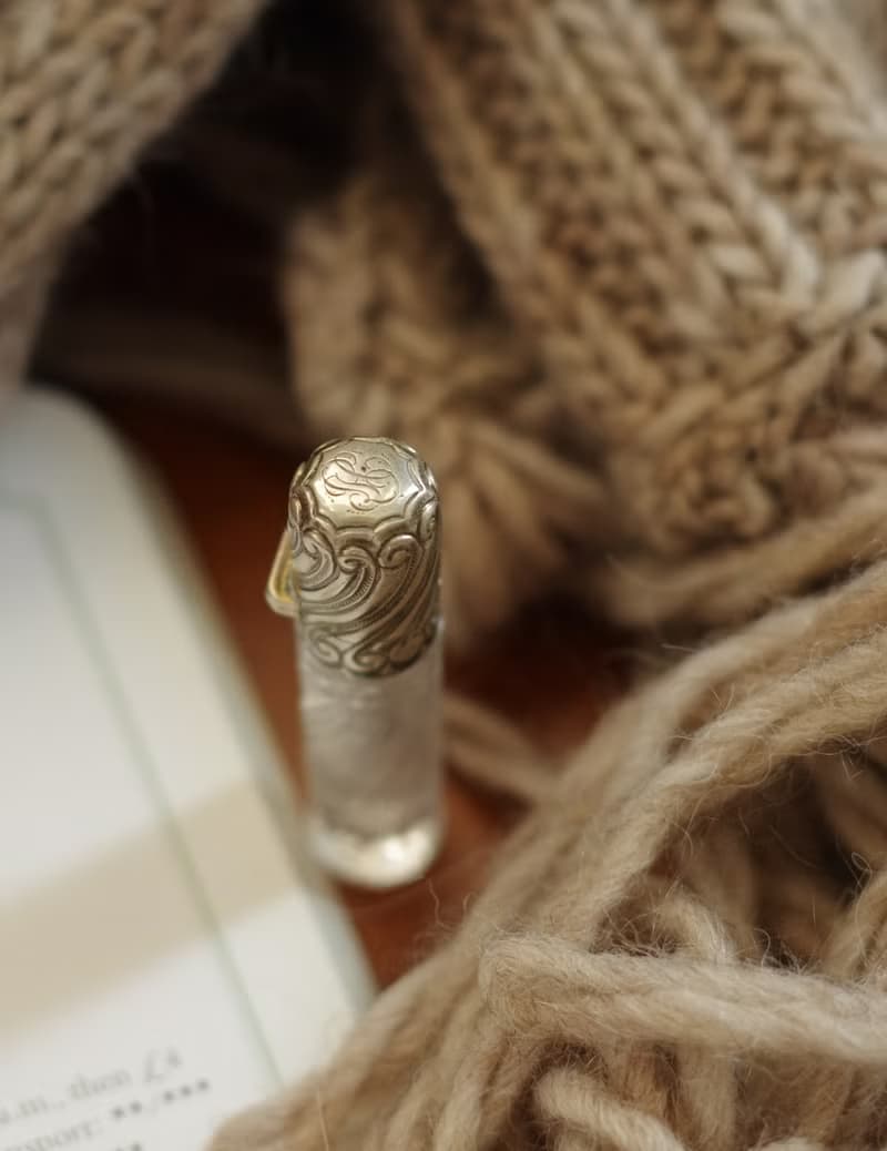 老雜貨老又好古董珠寶 法國純銀雕花小玻璃香水罐 w37