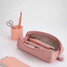 Pouch+ 防潑水收納筆袋 復古純色 大開口 大容量 蜜桃粉