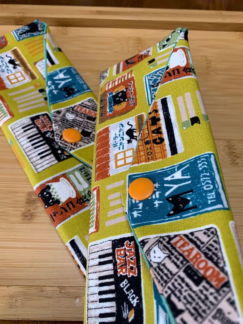 文青風環保純棉筷袋 黑貓食堂 卡其黃 日本 潮物 收納 手作餐具袋