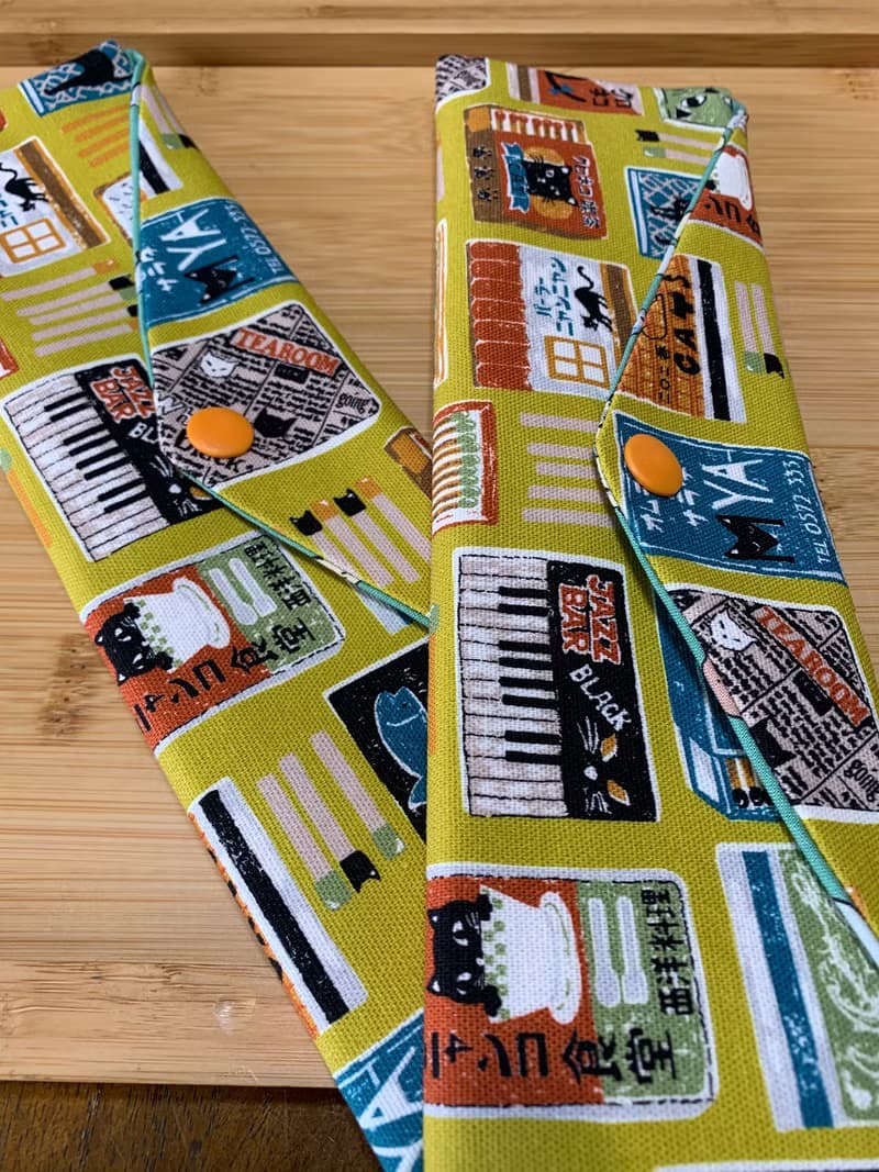 文青風環保純棉筷袋 黑貓食堂 卡其黃 日本 潮物 收納 手作餐具袋