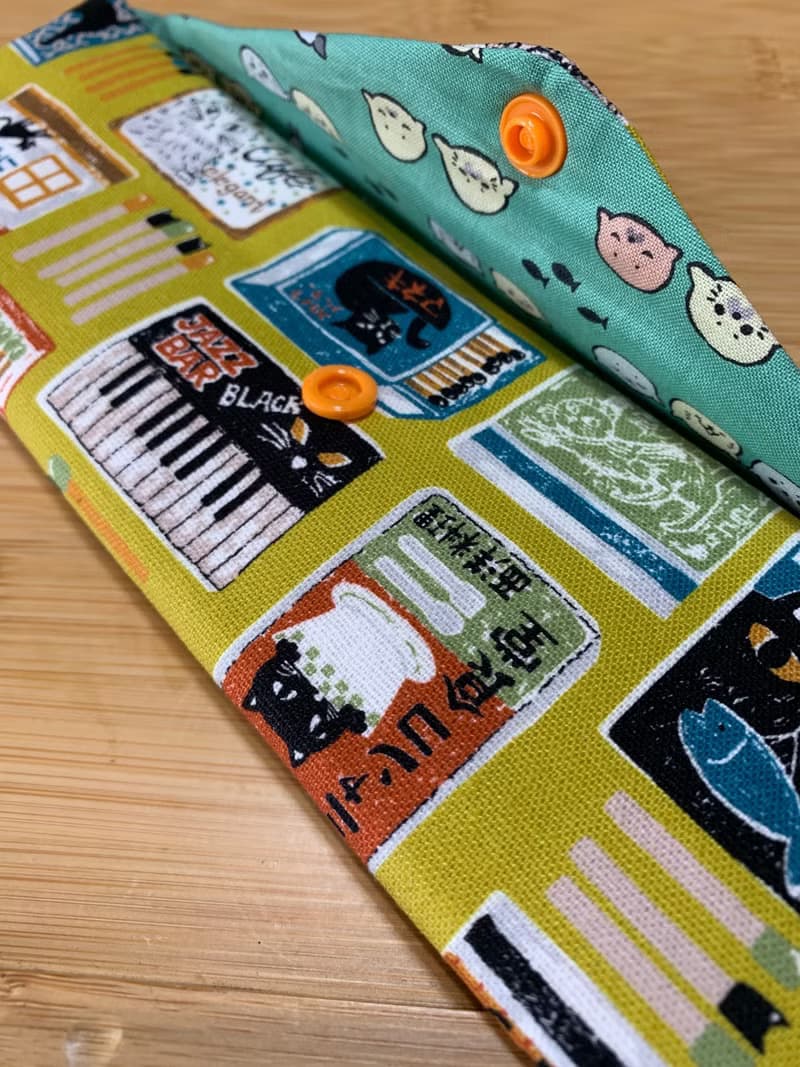 文青風環保純棉筷袋 黑貓食堂 卡其黃 日本 潮物 收納 手作餐具袋