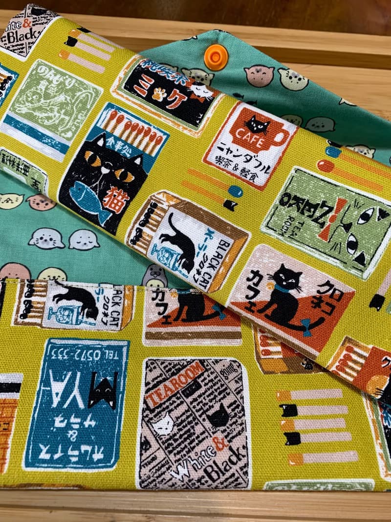 文青風環保純棉筷袋 黑貓食堂 卡其黃 日本 潮物 收納 手作餐具袋