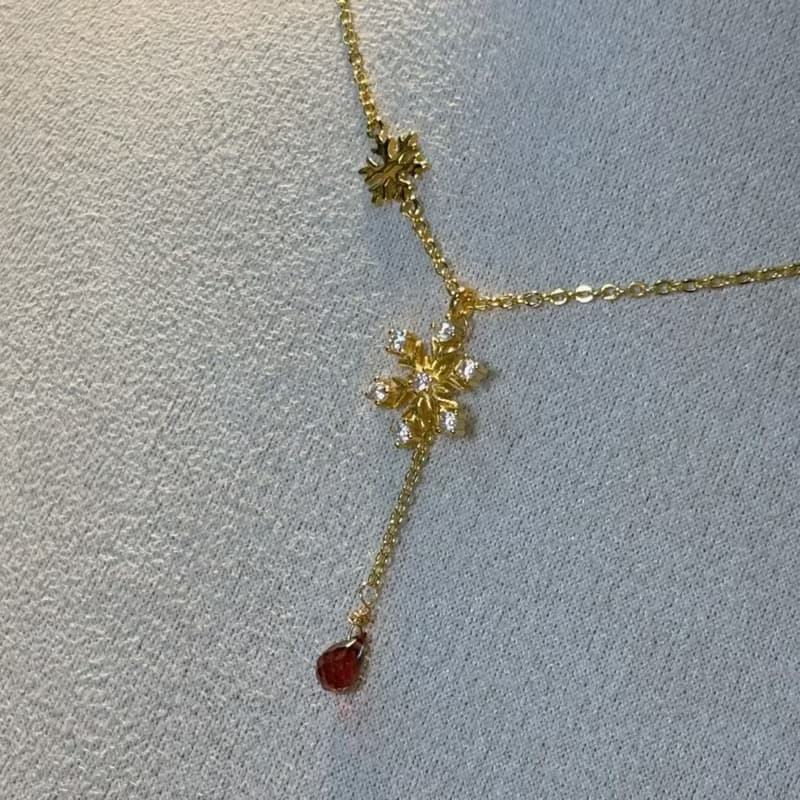 Giftest 925純銀鍍18K金/雪焰 可洗澡抗過敏基督教雪花項鍊N95