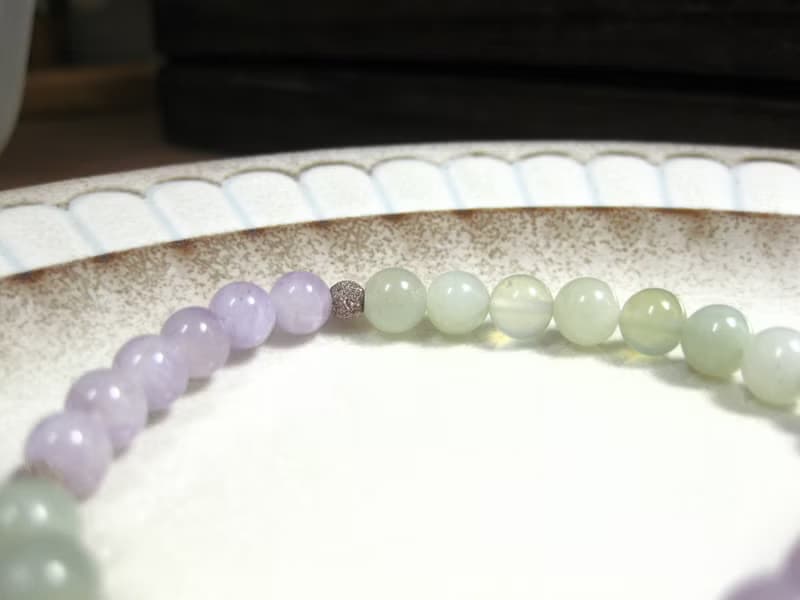 手鍊 珠串設計 岫玉+淺紫水晶+925銀/淡雅雙色小手鍊