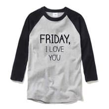 FRIDAY, I LOVE YOU 中性 七分袖T恤 灰黑色 星期五,我愛你 文字