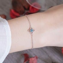 倫敦藍托帕石925純銀四葉幸運草手鍊