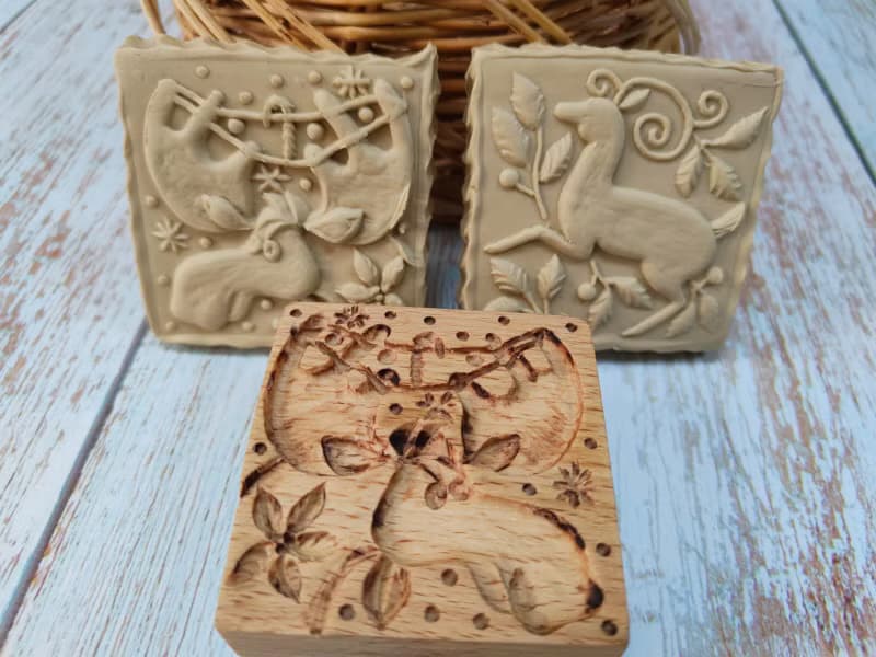 Double-sided cookie stamp with Christmas drawings