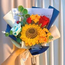 手作鉤織向日葵草莓花束