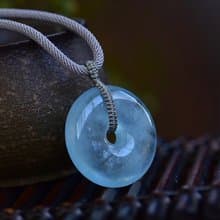 純天然海藍寶水晶手工打磨平安扣 冰藍色 進口繩編織 美女必備