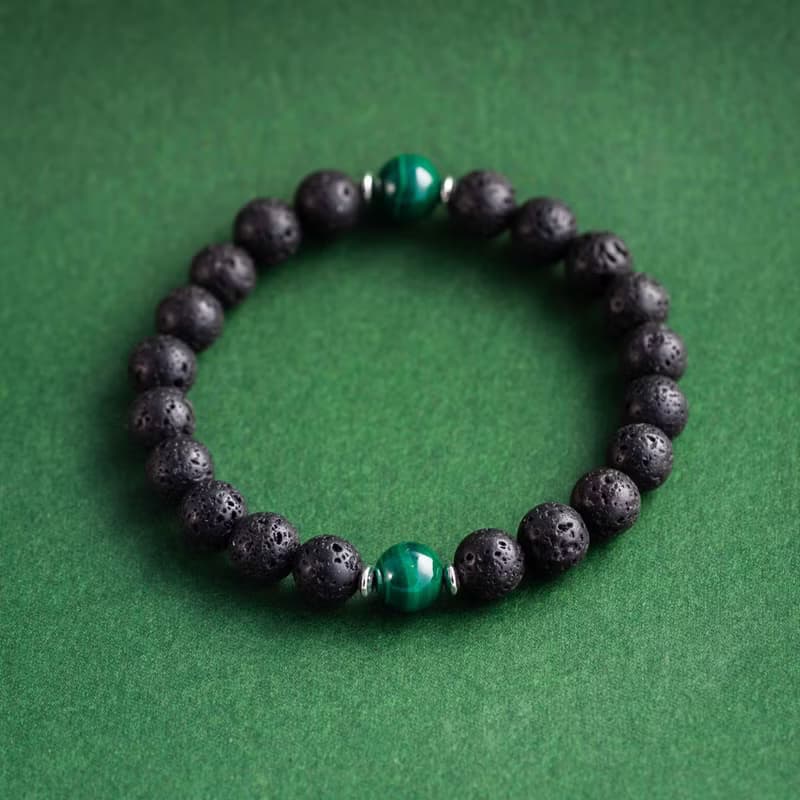 孔雀石火山石手鍊
