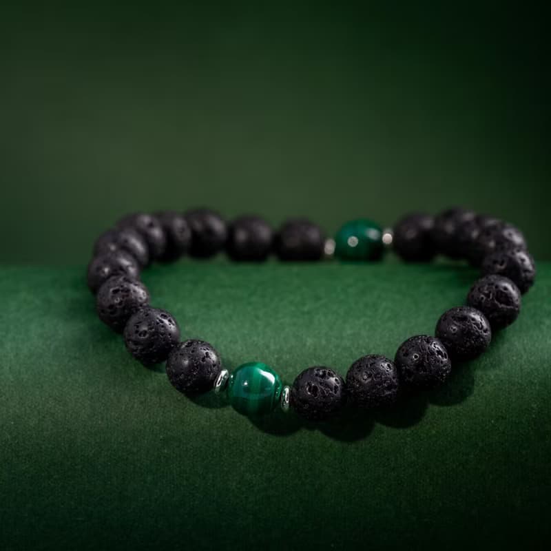 孔雀石火山石手鍊