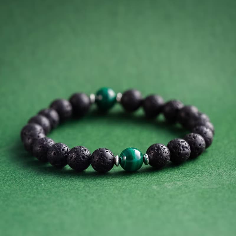 孔雀石火山石手鍊