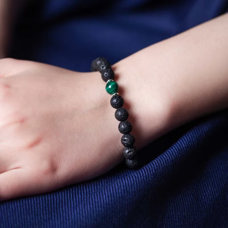孔雀石火山石手鍊