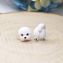 全手作 白色 比熊犬 耳環 耳釘/耳夾