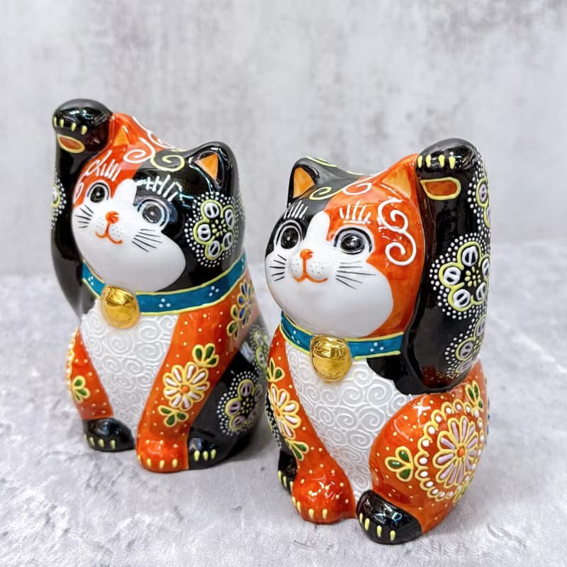 【雙福臨門】日本九谷燒招財貓 |  赤黑華盛 一對